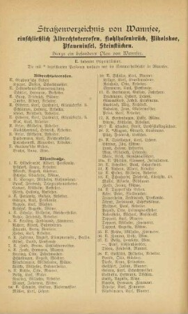 Straßenverzeichnis von Wannsee, einschließlich Albrechtsteerofen, Kohlhasenbrück, Nikolskoe, Pfaueninsel, Steinstücjen
