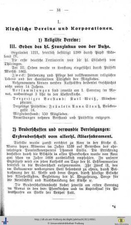 I. Kirchliche Vereine und Korporationen.