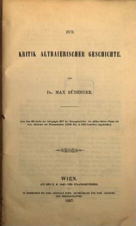 Zur Kritik altboehmischer Geschichte