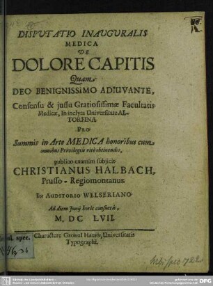 Disputatio de dolore capitis