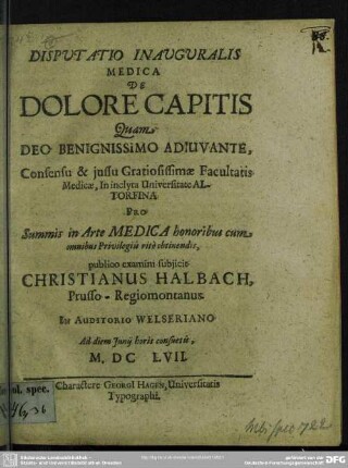 Disputatio de dolore capitis