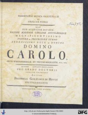 Dissertatio Medica Inauguralis De Origine Puris