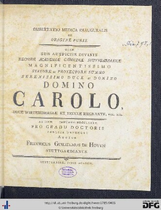 Dissertatio Medica Inauguralis De Origine Puris