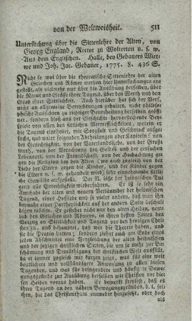 Untersuchung über die Sittenlehre der Alten.