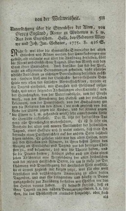 Untersuchung über die Sittenlehre der Alten.