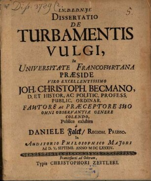 Dissertatio De Turbamentis Vulgi