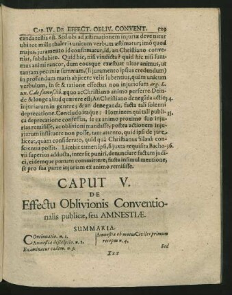 Caput V. De Effectu Oblivionis Conventioanlibus publicae, seu Amnestiae.