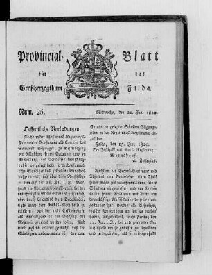 Num. 25, Ausgabe vom 21. Juni 1820