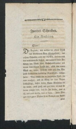 Zweites Schreiben. Ein Nachtrag