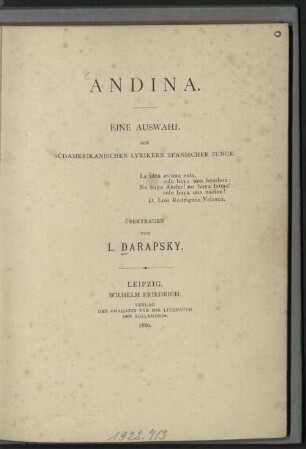 Andina : eine Auswahl aus südamerikanischen Lyrikern spanischer Zunge