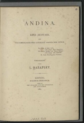Andina : eine Auswahl aus südamerikanischen Lyrikern spanischer Zunge