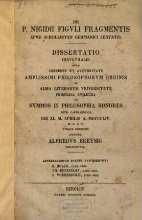 De P. Nigidii Figuli fragmentis apud Scholiasten Germanici servatis
