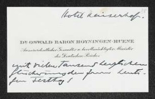 Brief von Oswald von Hoyningen-Huene an Gerhart Hauptmann