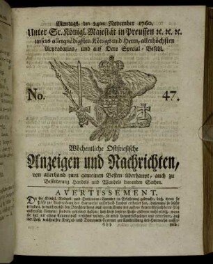 No. 47. Montags, den 24ten November 1760.