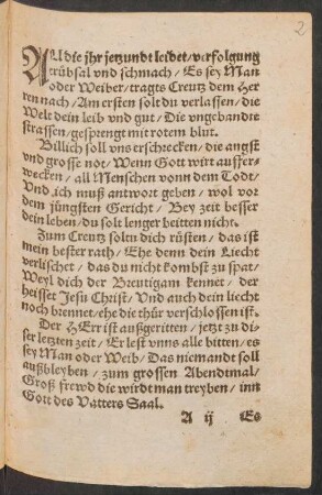 ALl die jhr jetzundt leidet/ verfolgung || trübsal vnd schmach/