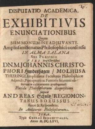 Disputatio Academica De Exhibitivis Enunciationibus