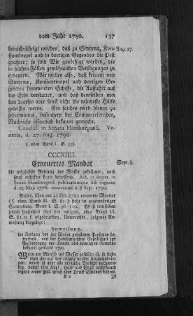 CCCXIIII. Erneuertes Mandat