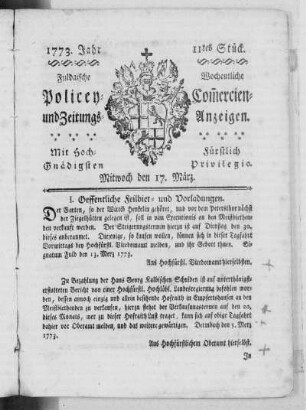 11 tes Stück, Ausgabe vom 17. März 1773