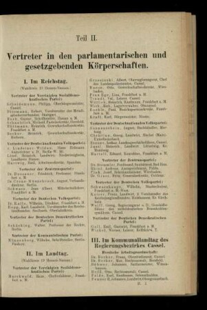 Vertreter in den parlamentarischen und gesetzgebenden Körperschaften