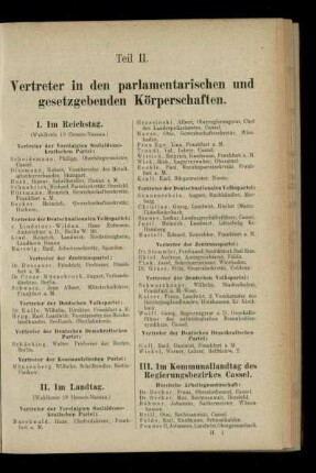 Vertreter in den parlamentarischen und gesetzgebenden Körperschaften