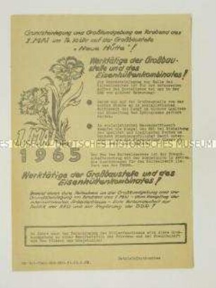 Hektografiertes Propagandaflugblatt der Betriebsfestkomitee Eisenhüttenstadt für die Feiern zum 1. Mai 1965