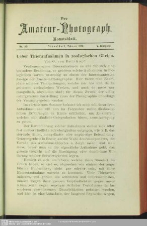 Ueber Thieraufnahmen in zoologischen Gärten