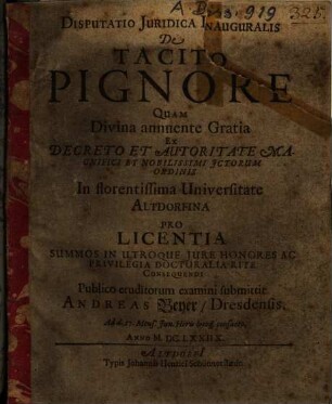 Disputatio iuridica inauguralis de tacito pignore