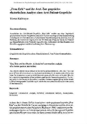 Frau Erle und ihr Arzt. Zur gesprächsrhetorischen Analyse eines Arzt-Patient-Gesprächs
