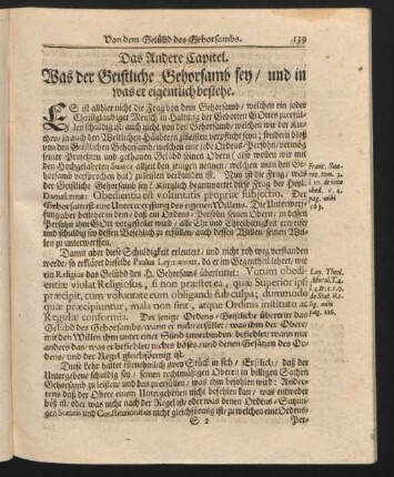 Das Andere Capitel. Was der Geistliche Gehorsamb sey, und in was er eigentlich bestehe.