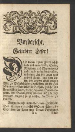 Vorbericht. Geliebter Leser!