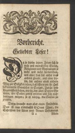 Vorbericht. Geliebter Leser!