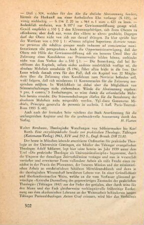 502-507 [Rezension] Birnbaum, Walter, Theologische Wandlungen von Schleiermacher bis Karl Barth