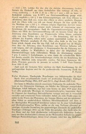 502-507 [Rezension] Birnbaum, Walter, Theologische Wandlungen von Schleiermacher bis Karl Barth