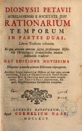 Dionys. Petavii Rationarium temporum, 1