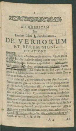 Ad Rubricam sive Titulum Libri L Pandectarum De Verborum Et Rerum Significatione.