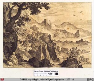 Die Ruhe auf der Flucht nach Ägypten in einer Gebirgslandschaft