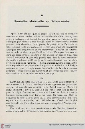 II. Organisation administrative de l'Afrique romaine