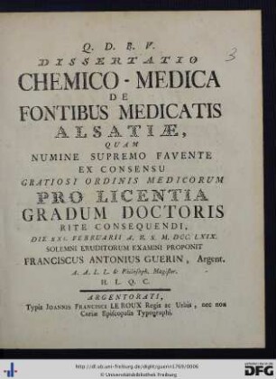Dissertatio Chemico - Medica De Fontibus Medicatis Alsatiae,