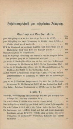 Inhaltsverzeichniß zum achtzehnten Jahrgang