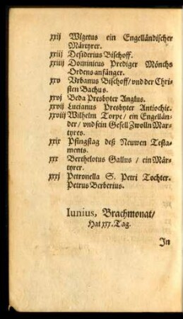 Iunius, Brachmonat/ Hat xxx. Tag.