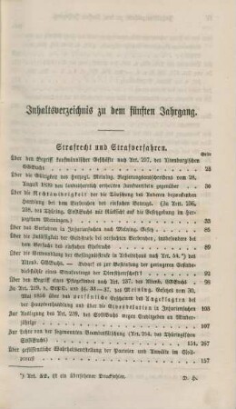 Inhaltsverzeichnis zu dem fünften Jahrgang