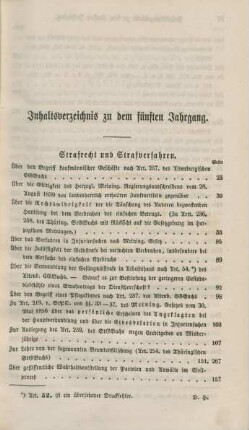 Inhaltsverzeichnis zu dem fünften Jahrgang