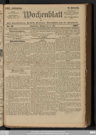 Wochenblatt für Bad Schmiedeberg, Pretzsch, Kemberg, Dommitzsch und die Umgegend, Nr. 39 Schmiedeberg, Mittwoch den 16. Mai
