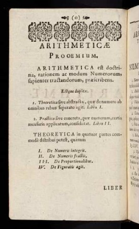 3-63, Liber Primus: Arithmeticae Theoreticae