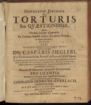 Disputatio Iuridica De Torturis Seu Quaestionibus