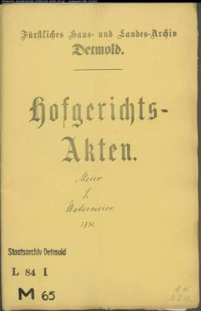 Meier, Hermann Henrich zu Heiligenkirchen gegen Watermeier zu Heiligenkirchen - Schuldforderung