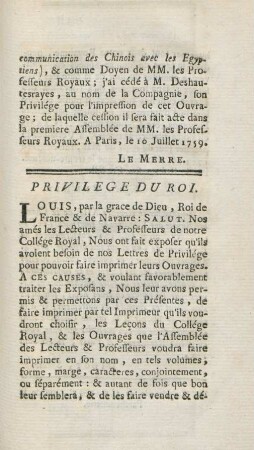 Privilege du Roi