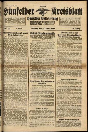 Erste Ausgabe vom Mittwoch, den 09. Oktober 1940.