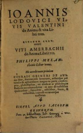 De Anima et Vita libri tres