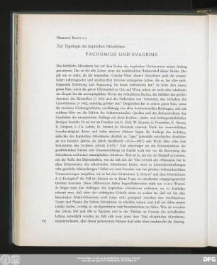 Heinrich Bacht s.j. Zur Typologie des koptischen Mönchtums Pachomius Und Evagrius